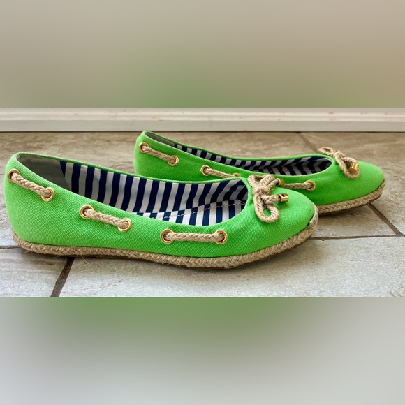 Kate Spade Green Boat Flats with Rope Bow. Size 7.5 VGUC - Picture 2 of 7